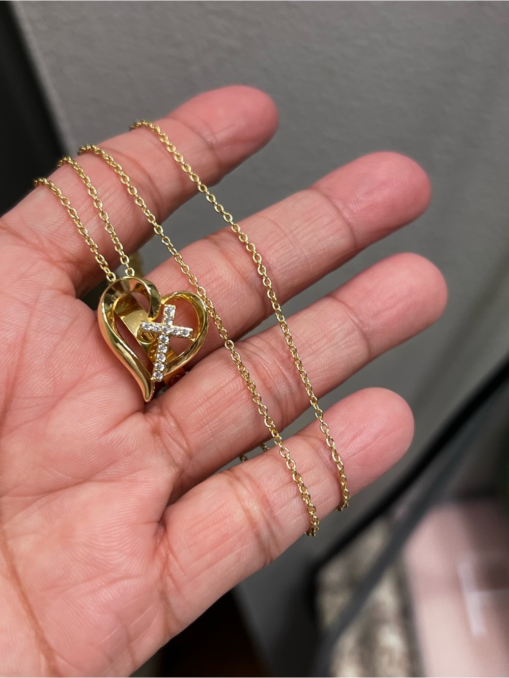 Pandora Gold Heart & Cross Pendant Necklace - Women Jewelry